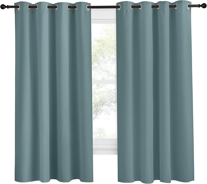 NICETOWN Blackout Greyish Blue Curtains & Drapes for Living Room, 1 Panel, W55 x L68, Thermal Insulated Solid Grommet Sound Reducing Energy Saving Window Treatments for Porch/Hall - Image 2
