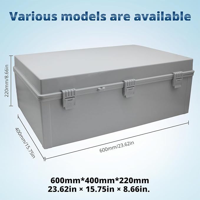 MAKERELE Water Proof Electrical Boxes Extra Large IP67 Electronics Projects Junction Waterproof Case with 2 NPT 1”Glands and Wall Bracket Hinged Cover Outdoor Enclosure Box(23.6"*15.7"*8.7") - Image 4