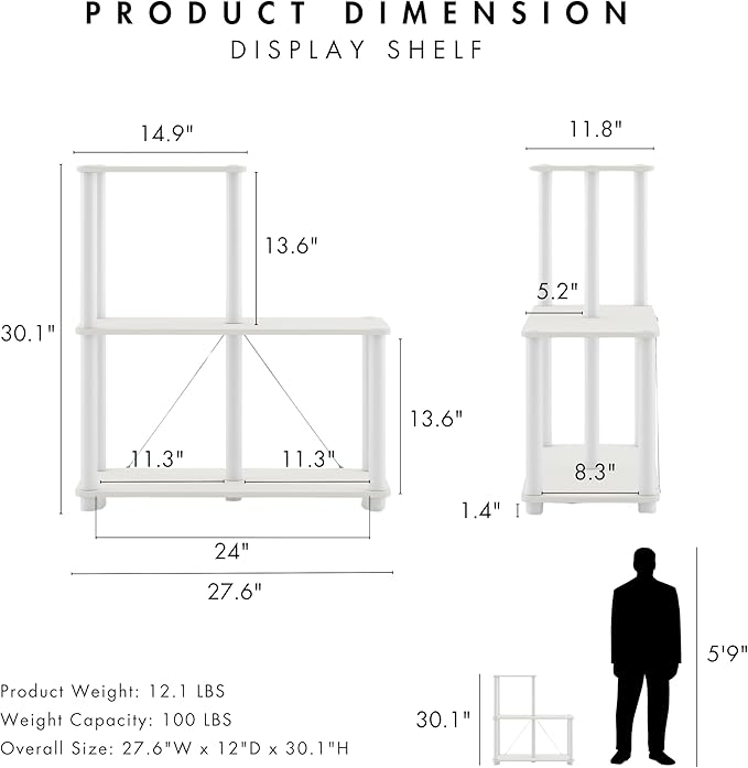 Homes: Inside + Out Apexa Modern 3-Cube Ladder Shelving Units, Collectibles Display Shelves, Easy Assembly Standing Shelf, Home Storage Organizer for Living Room, Bedroom, Office, White - Image 3