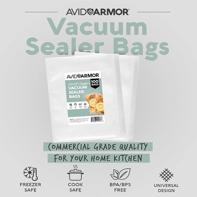 Avid Armor Vacuum Sealer Bags QUART PLUS Size 10"x13" 100 Pack for Food Saver and Seal A Meal Vac Sealers BPA Free Commercial Grade Sous Vide Vaccume Safe, Heavy Duty Universal Precut Storage Bag - Image 2
