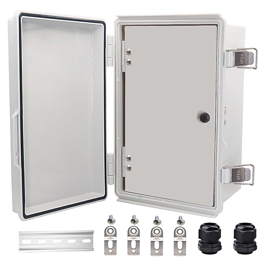 Waterproof Electrical Box with Mounting Plate, IP67 Junction Box Stainless Steel Latch Hinged Grey Cover Project Enclosure with Inner Door,Wall Bracket and 2 Glands 14" x 10" x 6" by YETLEBOX