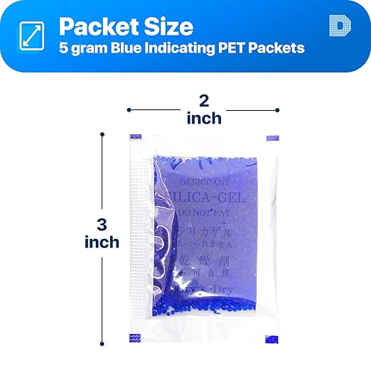 Dry & Dry 5 Gram [1000 Packets] Blue Indicating(Blue to Pink) Silica Gel Packets Desiccants Silica Gel Packets - Rechargeable Silica Packets, Silica Gel, Silica Gel Packs - Image 2