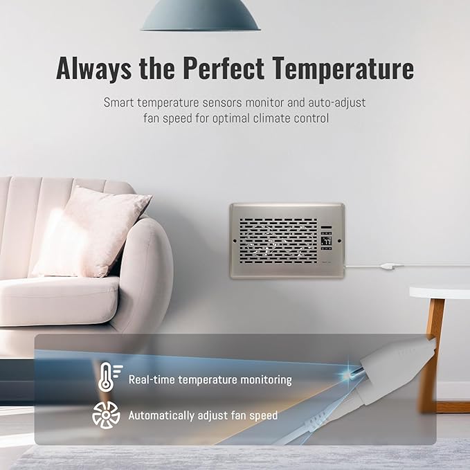 Register Booster Fan for 6" x 10" Register Holes, Quiet Vent Fan Booster with Intelligent Thermostat, Improves Heating Cooling, App Control, 10-Speeds, Manhattan Smart Register Vent, SN - Image 8