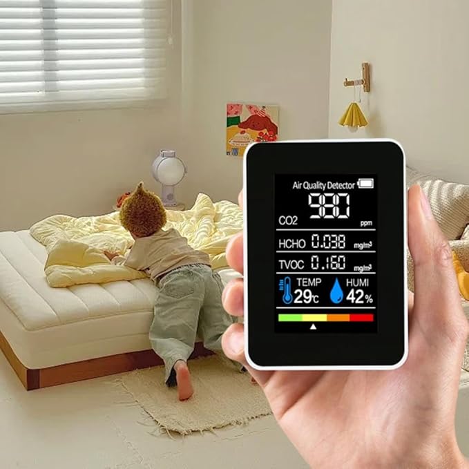 Air Quality Monitor,CO2 Monitor,5in1 Indoor CO2 Detector Formaldehyde HCHO TVOC Tester Alarm,Desktop Air Quality Tester,Air Quality Meters for Home Office Hotel Restaurant School (Black) - Image 4