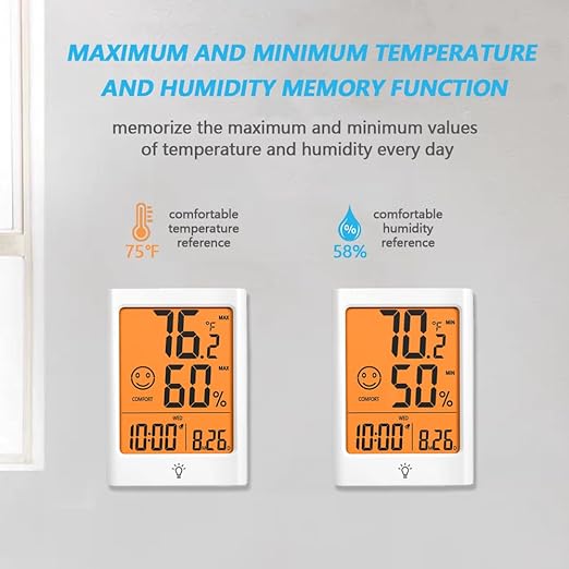 Digital Indoor Thermometer for Room, Smart Temperature Humidity Monitor with Backlight, Comfort Indicator, Max/Min Record, Time, Calendar, Alarm, °c/°f Switch for Bedroom, School - Image 4