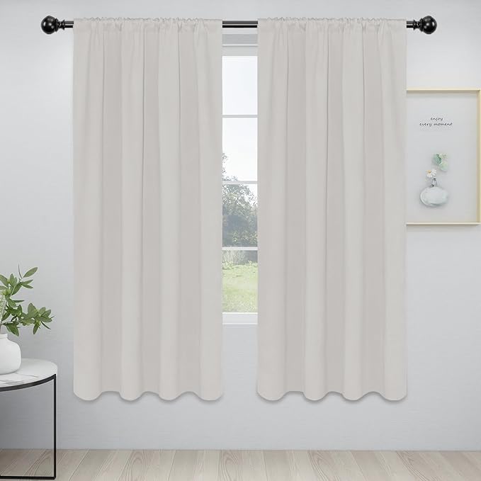Easy-Going Rod Pocket Blackout Curtains for Bedroom, Room Darkening Window Curtains for Living Room, Thermal Insulated Noise Reduction Solid Window Drapes, 2 Panels(42x72 in, Light Linen) by Easy-Going