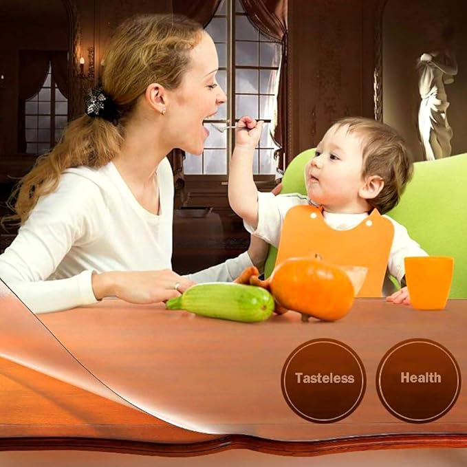NECAUX Custom Multi-Size 1.5mm Thick Clear PVC Table Cover Protector - 30 x 72 Inch 6 Foot Pub Bar Desk Tabletop Countertop Topper Plastic Tablecloth Easy Clean Wipeable Placemats Protective Cover - Image 9