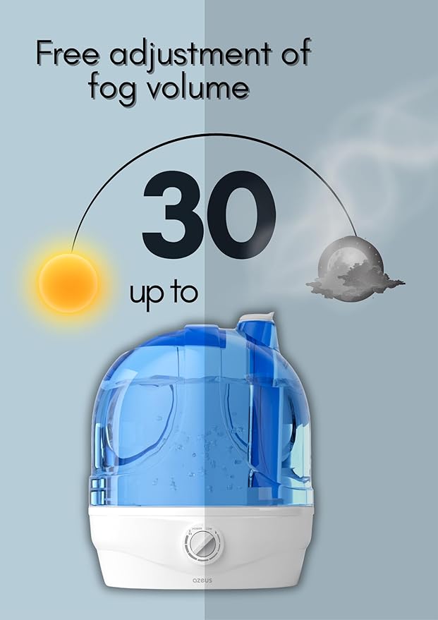 AZEUS 2.8L Large Capacity Ultrasonic Cool Mist Humidifier - Powerful Moisture Control for Comfortable Spaces, Lasts up to 30 Hours, Auto Shut-Off (BPA-Free) - Image 5