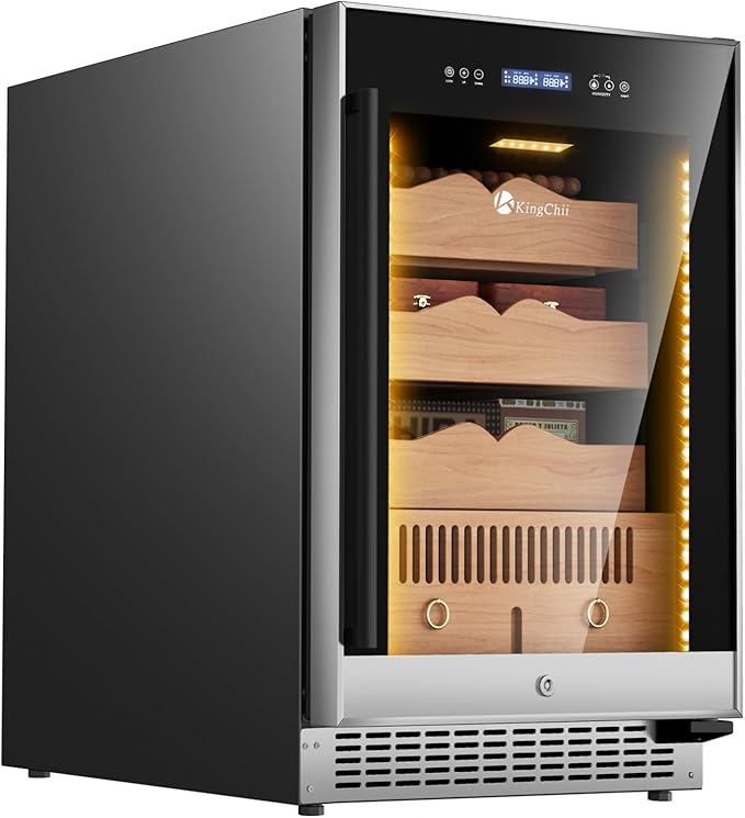 KingChii 145L Electric Cigar Humidor Temperature & Humidity Control,with Spanish Cedar Wood Shelves & Drawer Hygrometer Father's Day Gifts For Men (650 Capacity) by KingChii