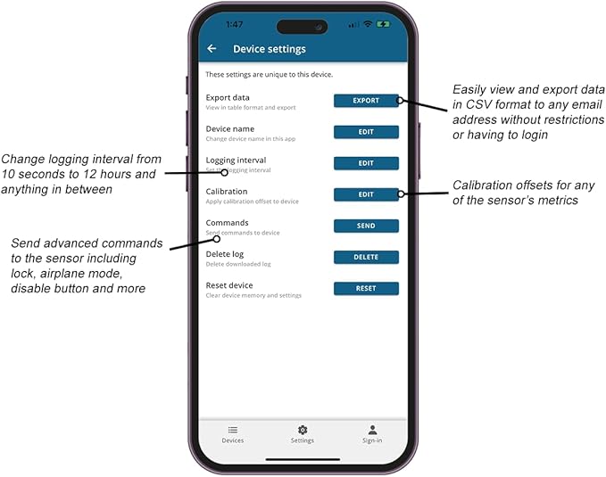 Bluetooth Compatible Thermometer, Hygrometer & Dew Point Sensor and Logger, Smart Temperature Humidity Monitor, Unlimited Phone Storage. Simple Data Export. Made in USA - Image 6