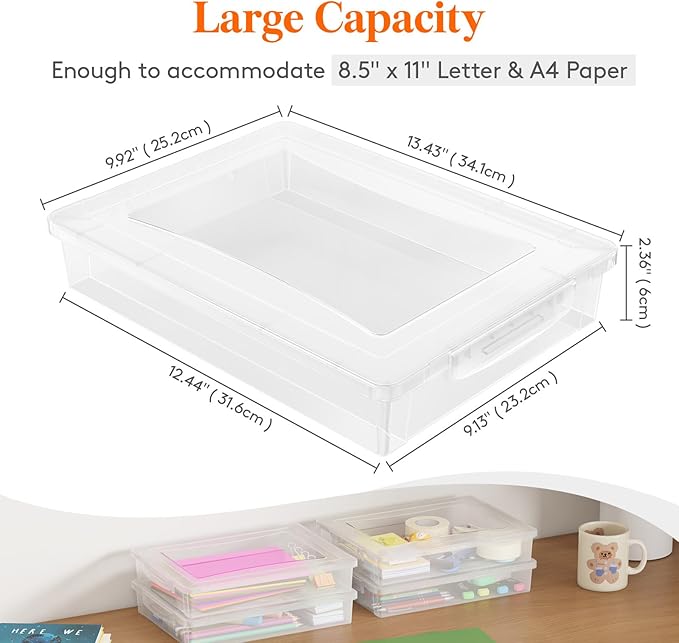 Lifewit 2 Pack Plastic Multi-Purpose Storage Box with Latching Lids, Clear A4 Paper Storage, Classroom Organization, Storage Containers for Board Game, Craft, Document, Magazine, Art Supplies - Image 2