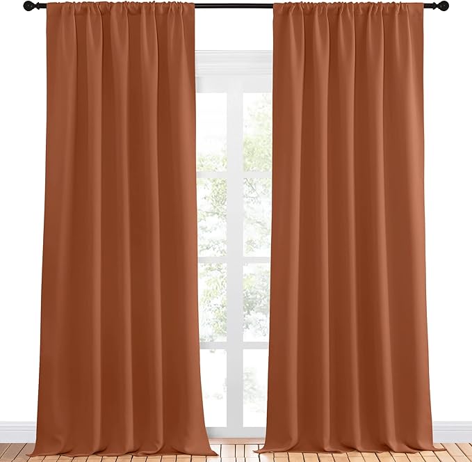 NICETOWN Blackout Curtains and Drapes - Thermal Insulated Solid Rod Pocket Blackout Draperies/Panels (Burnt Orange, 1 Pair, 52 by 95 inches) - Image 2