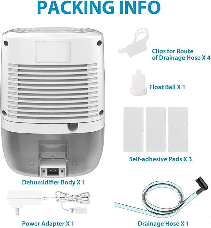 Dehumidifier with Drain Hose. Litever Small Portable Dehumidifier. Auto-OFF. Drain Hose for Continuous Drainage. Effective for Small Bathroom Pantry Closet Basement Wardrobe Gun safe RV Trailer Camper - Image 8