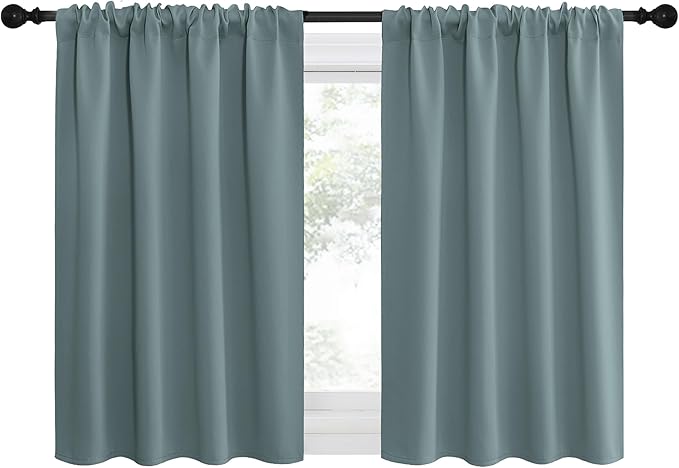 NICETOWN 2 Panels Blackout Curtains, Rod Pocket Thermal Insulated Drapes for Kitchen, Heavy Duty Small Window Treatment for Dorm Room, Studio Apartment, Basement (Greyish Blue, W42 x L30) - Image 4