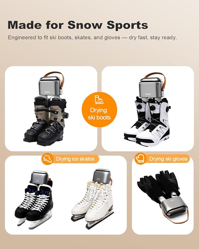 SOTHING Boot Dryer, 95W Rapid Drying with 3 Heat Levels, Ozone Fresh Mode, 1–9H Timer, Smart Touch Panel, Retractable Hoses & Overheat Protection – Portable Ski Boot & Snowboard Boot Dryer - Image 5