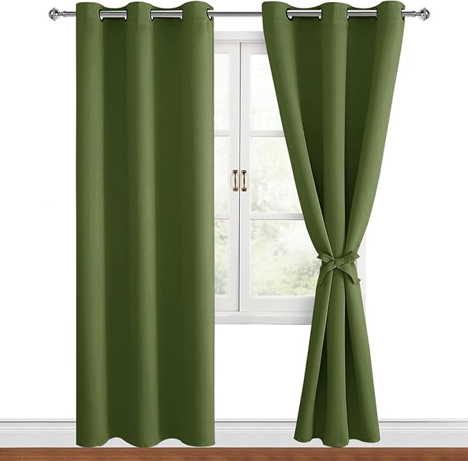 Hiasan Blackout Curtains for Bedroom, 42 x 84 Inches Long - Thermal Insulated & Energy Saving Window Curtains for Living Room, 2 Drape Panels Sewn with Tiebacks, Olive Green - Image 7