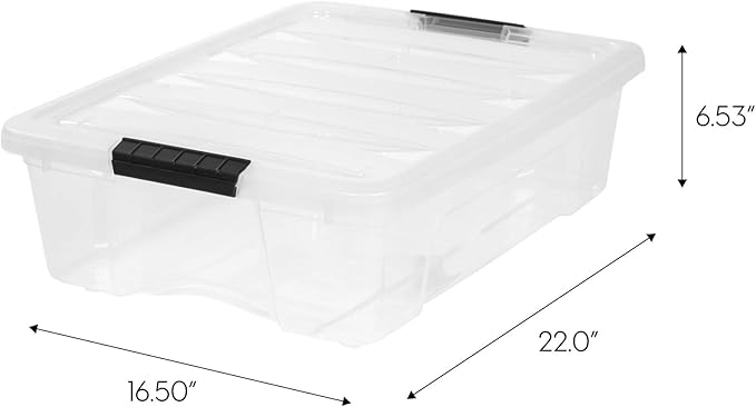 IRIS USA 27 Qt Stackable Plastic Storage Bins with Lids, 2 Pack - BPA-Free, Made in USA - Discreet Organizing Solution, Latches, Durable Nestable Containers, Secure Pull Handle - Clear - Image 2