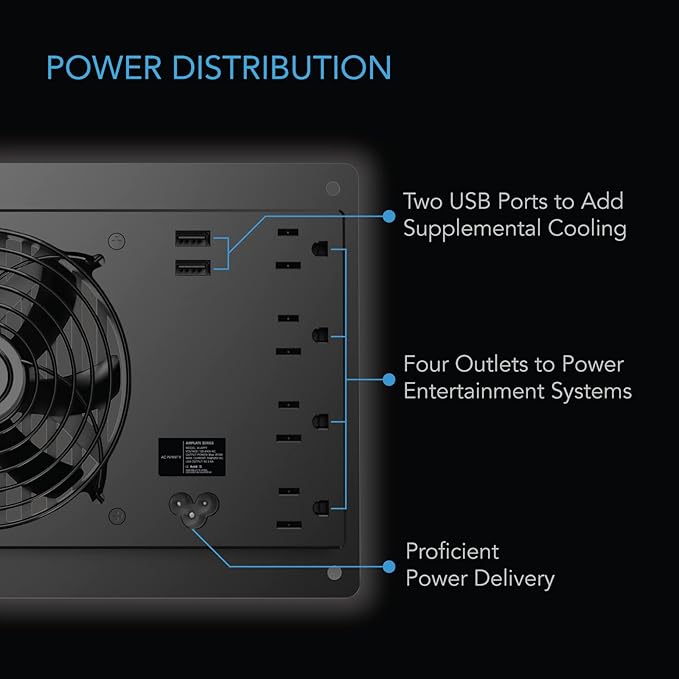 AC Infinity AIRPLATE P7, Quiet Cooling Cabinet Fan System with Power Outlets and USB Ports, Intelligent Thermal Triggering, for Home Theaters, Entertainment Centers, and AV Cabinets - Image 5
