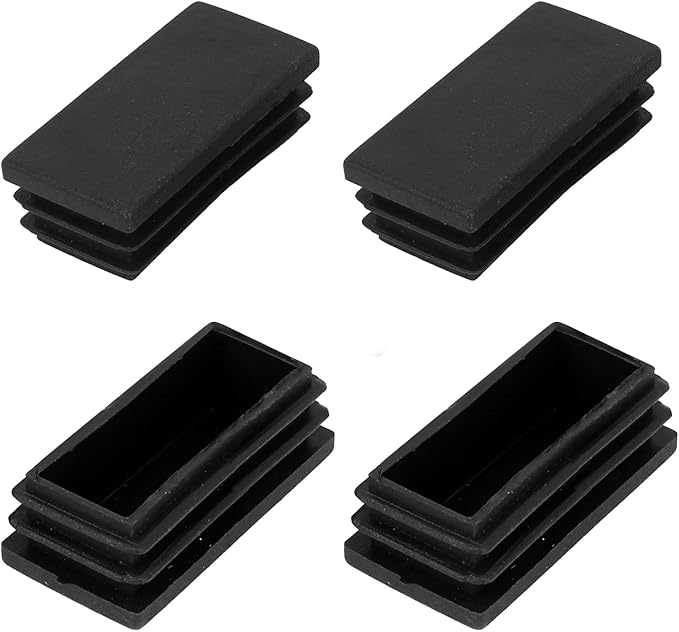 METALLIXITY Rectangle End Caps (50 x 25mm) 4Pcs, Plastic Rectangle Tube Inserts Threaded End Blanking Caps Protector - for Furniture Table Chair Legs, Black by METALLIXITY