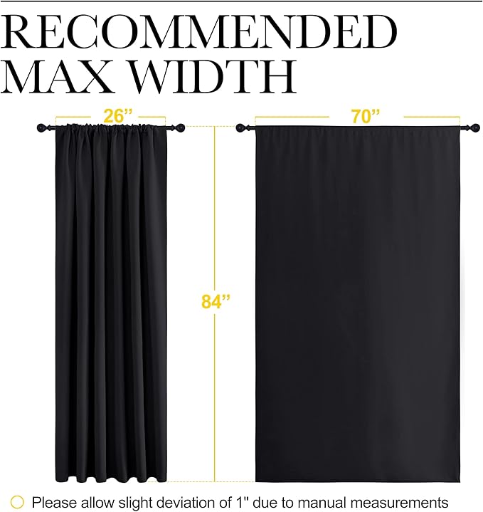 NICETOWN Black Blackout Curtain Blinds - Solid Thermal Insulated Window Treatment Blackout Drapes for Bedroom (2 Panels, 70 inches Wide by 84 inches Long) - Image 7