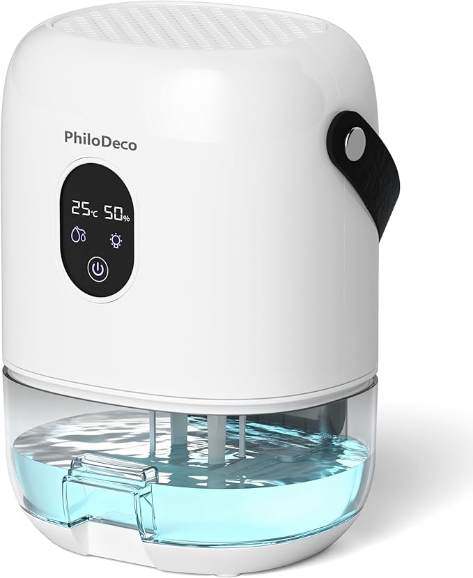 PHILODECO 280 Sq. Ft 35 OZ Dehumidifier, Portable Small Dehumidifiers for Bedroom, Bathroom, Basement,RV with CO mode, Sleep mode, Auto Shut Off, 7 Colorful Lights, White by PHILODECO