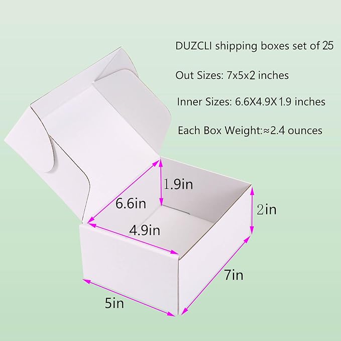 Small Shipping Boxes 7x5x2 Inch (25 Pack) - Sturdy White Corrugated Cardboard Boxes for Small Business, Ecommerce, Mailing & Packaging | Recyclable Gift & Storage Boxes - Image 2
