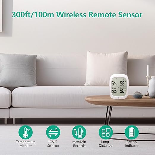 Indoor Outdoor Thermometer Wireless, Outside Digital Thermometer Humidity with IP66 Waterproof Sensor, LCD Backlight, Max/Min Trend, Wireless Humidity Gauge for Home Room Greenhouse,Patio - Image 5