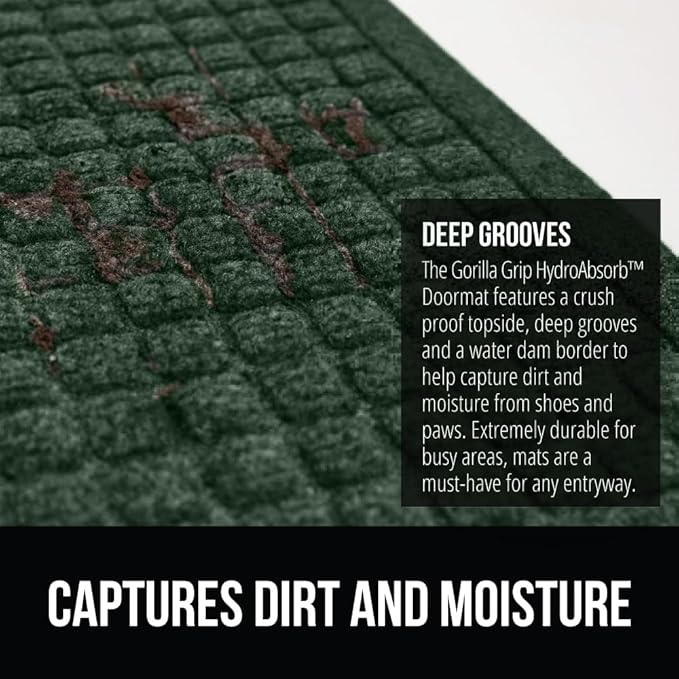 GORILLA GRIP Front Door Mat, 35x23, Indoor Outdoor Ultra Absorbent HydroAbsorb Doormat, Absorbs Up to 5.7 Cups of Water, Stain and Fade Resistant, Rubber Backing Doormats, Captures Dirt, Green - Image 4