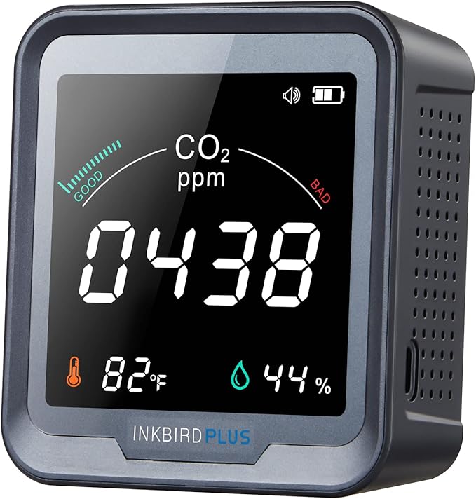 INKBIRDPLUS Indoor CO2 Detector, Air Quality Monitor, Tester for Carbon Dioxide, Temperature and Relative Humidity, Indoor CO2 Monitor with Alarm, for Grow Tents, Wine Cellars, Homes, Cars(PTH-9C) by INKBIRDPLUS