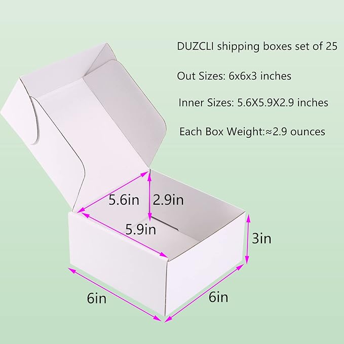 Small Shipping Boxes 6x6x3 Inch (25 Pack) - Sturdy White Corrugated Cardboard Boxes for Small Business, Ecommerce, Mailing & Packaging | Recyclable Gift & Storage Boxes - Image 2