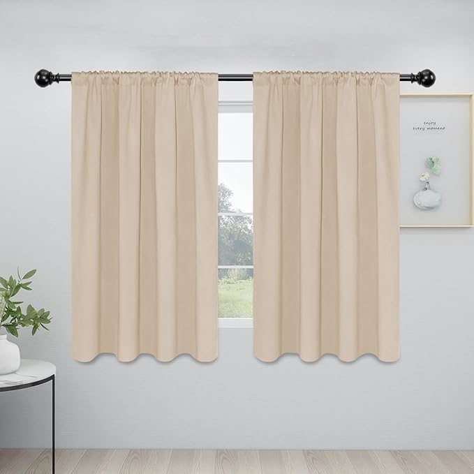 Easy-Going Rod Pocket Blackout Curtains for Bedroom, Room Darkening Window Curtains for Living Room, Thermal Insulated Noise Reduction Solid Window Drapes, 2 Panels(42x54 in, Beige) by Easy-Going