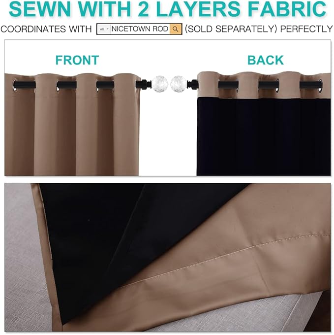 NICETOWN Cold Reducing Curtains, Complete Blackout Shades for Large Windows, 100% Blackout Window Curtain Panels with Black Lined, 52 inches Width Each Panel, 95 inches Length, Cappuccino, 2 Pieces - Image 5
