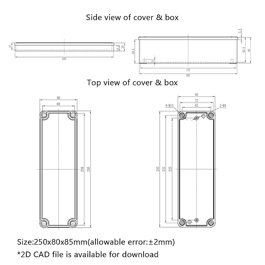 Junction Box，9.8"x 3.3"x 3.1" Outdoor Electrical Box with Mounting Plate, IP67 Dustproof Waterproof ABS Plastic Project Box, DIY Electrical Enclosure Gray (250x 85x 80 mm) - Image 8