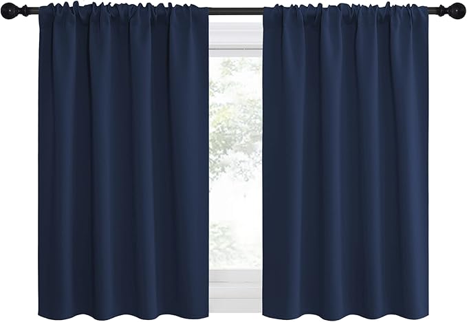 NICETOWN RV Blackout Curtains for Camper Windows, Kitchen Curtains, Short Blackout Curtains & Drapes, Thermal Insulated Rod Pocket Window Treatment Draperies for Nursery (Navy, 34" x 30", Set of 2) - Image 2