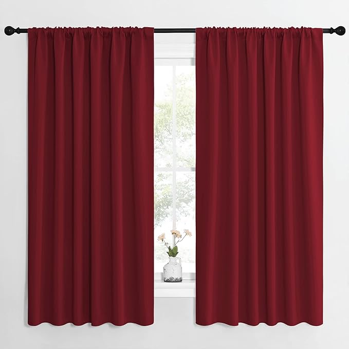 NICETOWN Christmas Patio Door Blackout Curtains, Noise Reducing Curtains and Drapes with Rod Pocket for Wide Window (62" Wide by 63" Long, Burgundy Red, 2 Panels) by NICETOWN