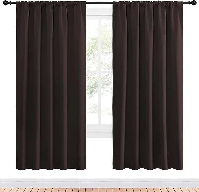 NICETOWN Blackout Curtain Panels 72 inches - Energy Saving Thermal Insulated Solid Rod Pocket Blackout Curtains for Bedroom (1 Pair, 52 inches by 72 Inch, Toffee Brown) - Image 2