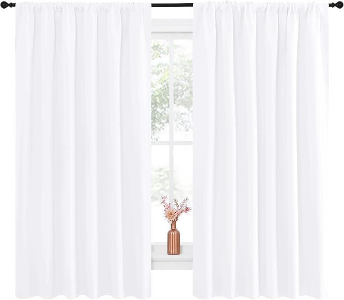NICETOWN White Curtains, 50% Light Blocking Curtain Panels for Bedroom, Home Decoration Easy-Care Solid Rod Pocket Draperies/Drapes, Window Covering for Kitchen (2 Panels, 70 by 63, White) - Image 2