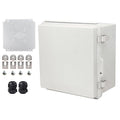 Waterproof Electrical Box with Mounting Plate, IP67 Junction Box Stainless Steel Latch Hinged Grey Cover Project Enclosure with Wall Bracket and 2 Glands 8.3" x 8.3" x 5.1" by YETLEBOX