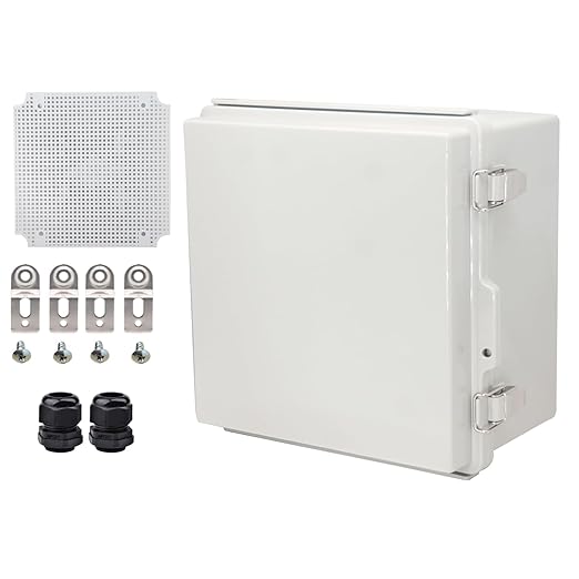 Waterproof Electrical Box with Mounting Plate, IP67 Junction Box Stainless Steel Latch Hinged Grey Cover Project Enclosure with Wall Bracket and 2 Glands 8.3" x 8.3" x 5.1" by YETLEBOX