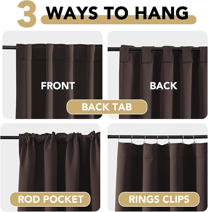 H.VERSAILTEX Blackout Curtains Thermal Insulated Window Treatment Panels Room Darkening Blackout Drapes for Living Room Back Tab/Rod Pocket Bedroom Draperies, 52 x 96 Inch, Chocolate Brown, 2 Panels - Image 4