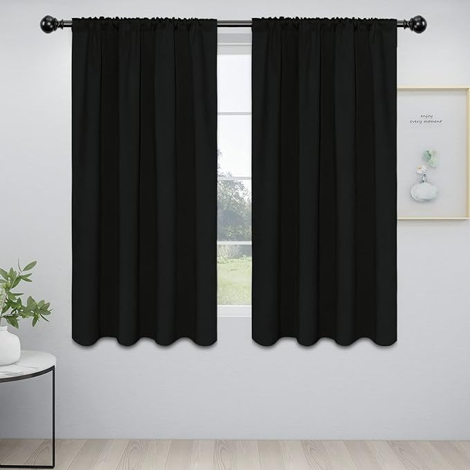 Easy-Going Rod Pocket Blackout Curtains for Bedroom, Room Darkening Window Curtains for Living Room, Thermal Insulated Noise Reduction Solid Window Drapes, 2 Panels(42x63 in, Black) by Easy-Going