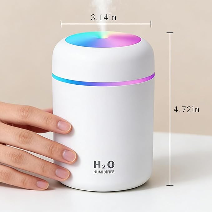 300ml USB Cool Mist Small Humidifier with Colorful Lights,Portable Mini Humidifier, Perfect for Bedroom, Office, Plants, travel & Car, White - Image 2