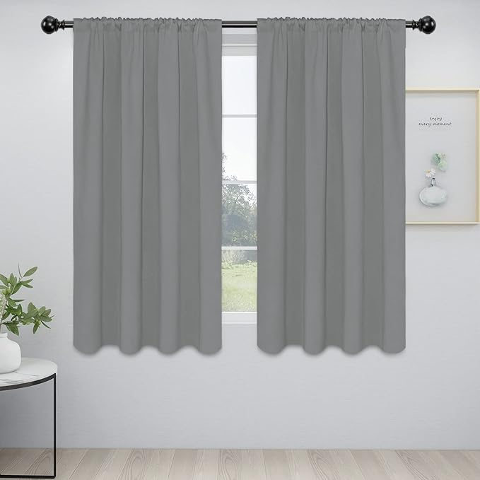 Easy-Going Rod Pocket Blackout Curtains for Bedroom, Room Darkening Window Curtains for Living Room, Thermal Insulated Noise Reduction Solid Window Drapes, 2 Panels(42x63 in, Light Gray) by Easy-Going