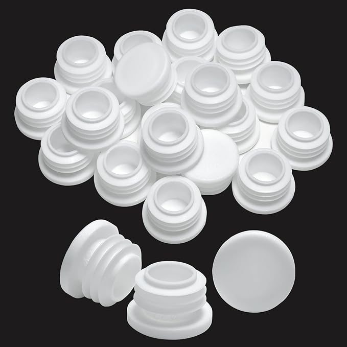 1" (25mm) Plastic Hole Plugs White -Round Chair Leg Caps, Flush Mount Pipe Plugs, Tubing End Caps for Metal & Wood Legs Tube, Outdoor Furniture Feet caps,for Pipe Wall thicknesses of 2-4 mm 24 PCS by EASYEAH