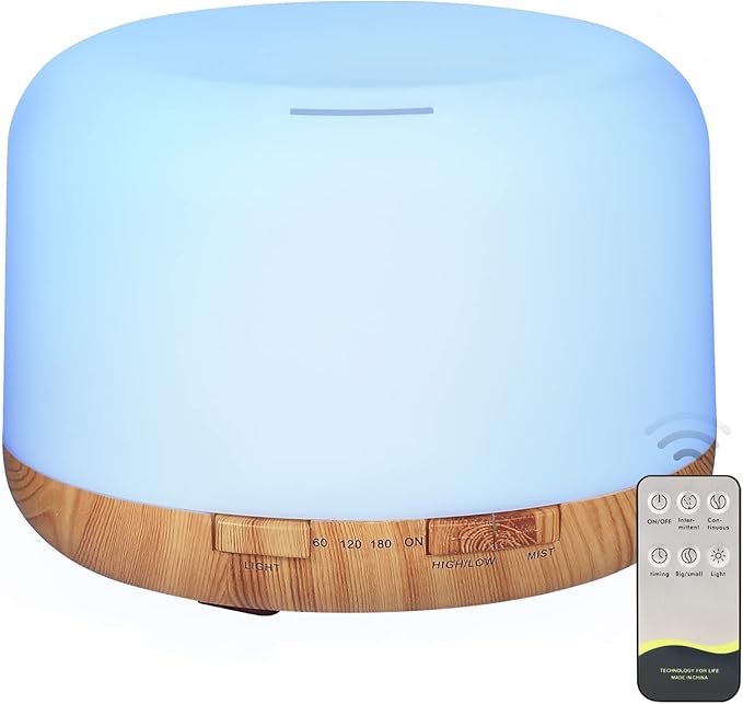 Oil Diffuser, 500ml Essential Oil Diffusers with 2 Mist Mode 4 Timers＆7 Ambient Light Waterless Auto Off, Diffusers Large Room Home Office by SACATR