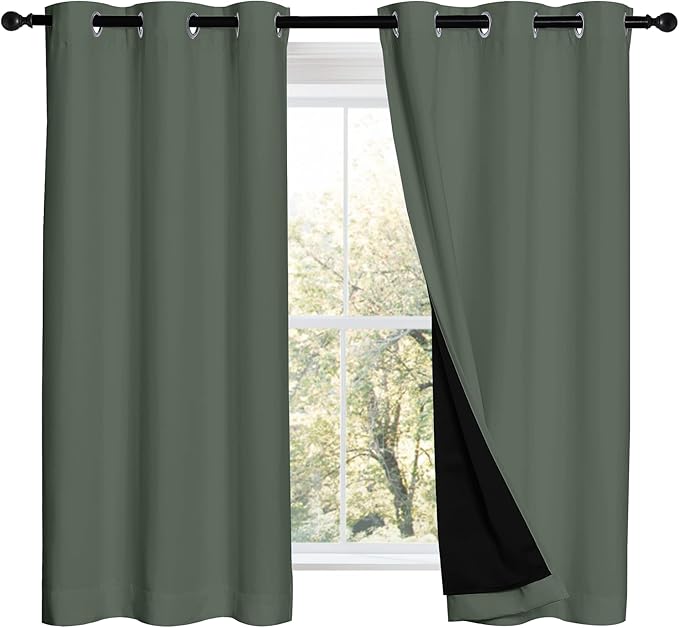 NICETOWN 100% Blackout Curtains 54 inches Long, Double-Deck Completely Blackout Window Treatment Thermal Insulated Lined Drapes for Small Window (Dark Mallard, 1 Pair, 42 inches Width Each Panel) - Image 2