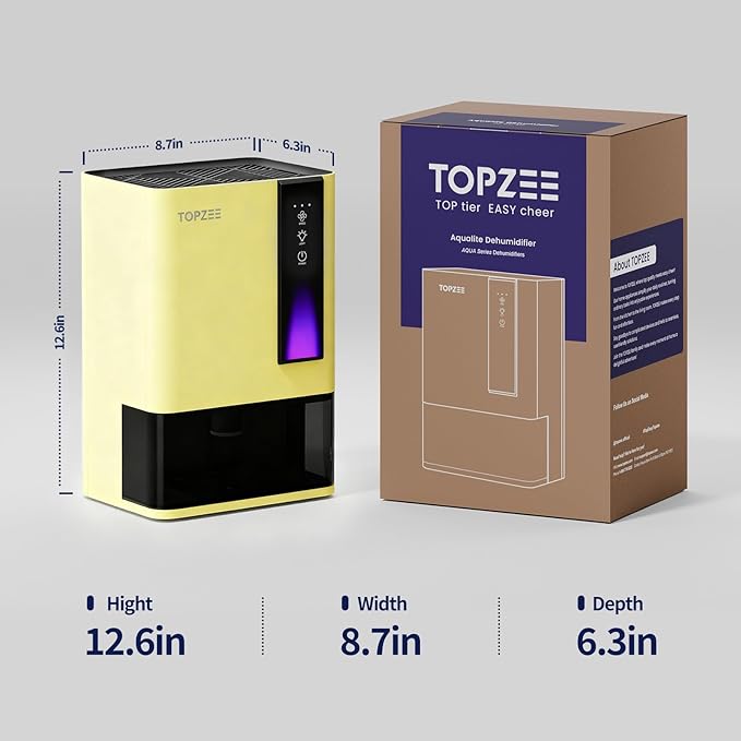 Dehumidifiers for Home, Dehumidifier for Bedroom Bathroom Basement with Auto Shut Off, Dual-Semiconductor Quiet Dehumidifier, Yellow - Image 6