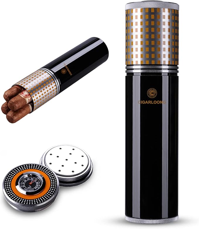 Travel Cigar Humidor Case/Box Metal Portable Air Tight Lid Smell Proof Cigar Case Tube Built in Humidifier for Humidity Control, Humidor That can Hold About 3-5 Cigars with Gift Box (Black) - Image 8