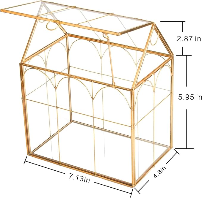 Glass Geometric Plant Terrarium,Succulent & Air Planter for Home Garden Office Decoration (Gold House) - Image 4