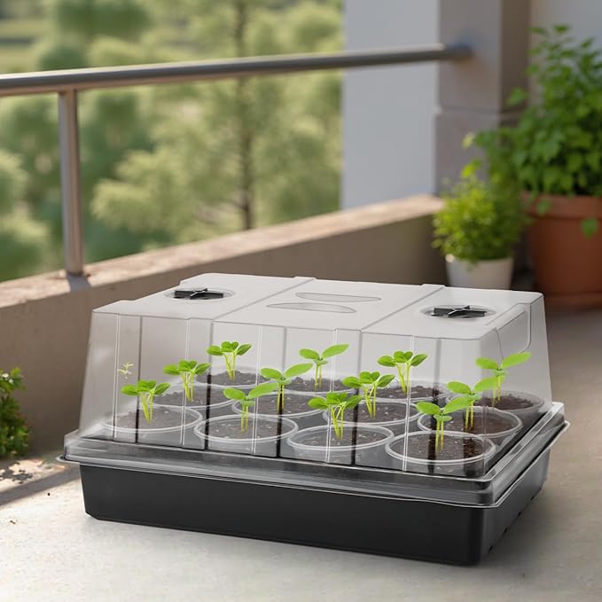 12-Pack Seed Starter Trays with 5'' Tall Humidity Domes – Thick Plastic, Reusable Seedling Tray with Clear Lids for Strong Plant Germination, Ideal Microgreen Growing Trays for Faster Seed Propagation - Image 3